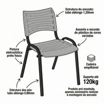 Cadeira Comercial Igreja Iso Tubo Oblongo Aço Industrial Empilhavel Azul