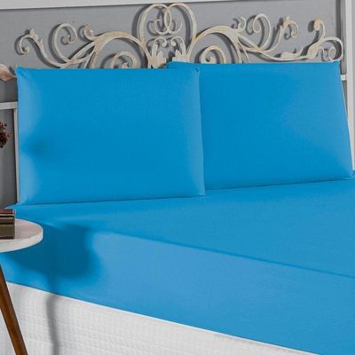 Jogo De Cama Queen Nobre 3 Peças Lençol Com Elástico De 30cm De Altura Malha 100% Algodão - Turquesa