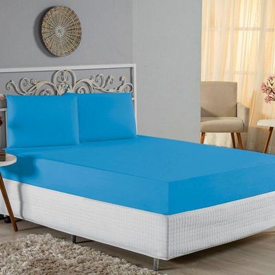 Jogo De Cama Queen Nobre 3 Peças Lençol Com Elástico De 30cm De Altura Malha 100% Algodão - Turquesa