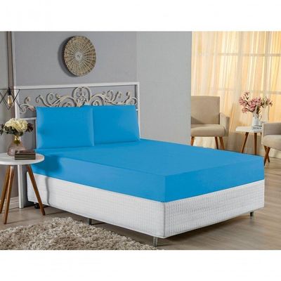 Jogo De Cama Queen Nobre 3 Peças Lençol Com Elástico De 30cm De Altura Malha 100% Algodão - Turquesa