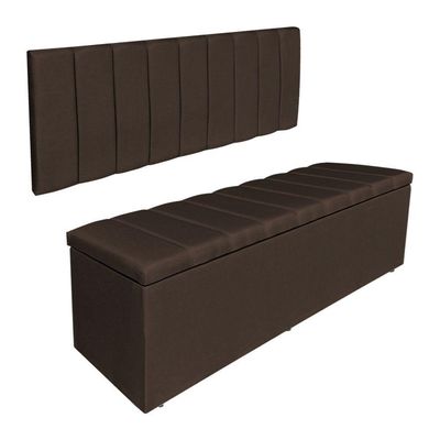 Kit Cabeceira Painel E Calçadeira Recamier Baú Solteiro 0,90m Holanda Suede Marrom - Pallazio