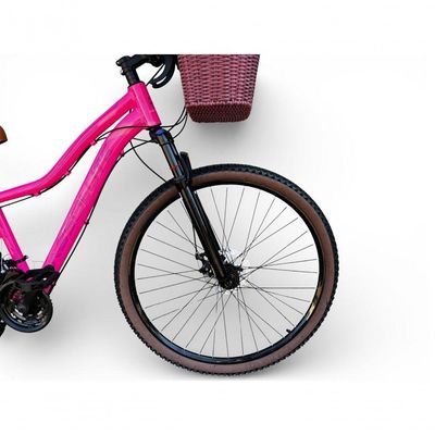 Bicicleta Aro 29 Feminina Absolute Hera Retrô Vintage 21v  Cesta Selim 2 Molas Rosa Tam 15