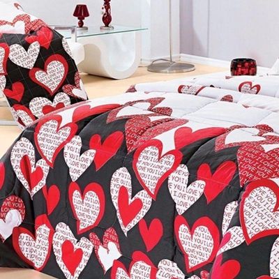 Kit Edredom Desire Casal Padrão 5 Peças Percal 200 Fios 100% Algodão - Estampa Love