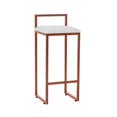Kit 2 Banquetas Alta Em Aço Cobre Assento Branco Marrom