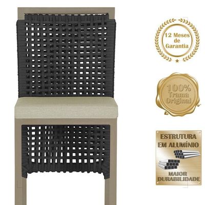 Mesa Bistrô E 4 Banquetas Roma Fendi Corda Estofado 7 Trama Preto