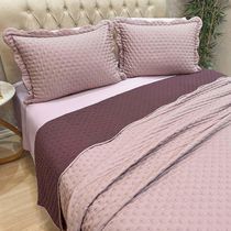 Kit Cobre Leito Colcha Colour King 3 Peças Percal 300 Fios Dupla Face - Malva - 100% Poliéster
