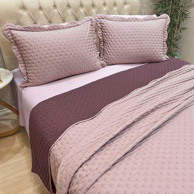 Kit Cobre Leito Colcha Colour King 3 Peças Percal 300 Fios Dupla Face - Malva - 100% Poliéster