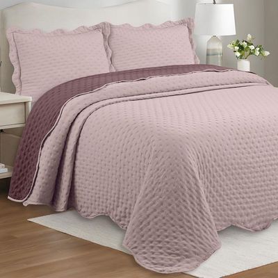 Kit Cobre Leito Colcha Colour King 3 Peças Percal 300 Fios Dupla Face - Malva - 100% Poliéster