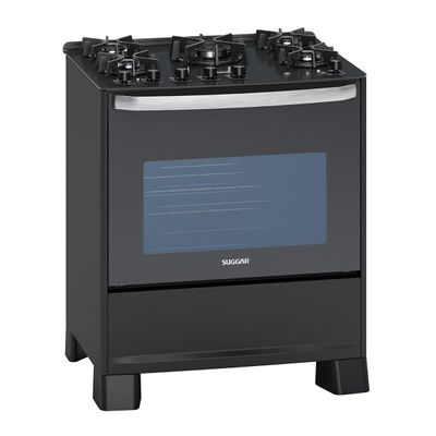 Fogão 5 Bocas Suggar FGVMTG512PT Master Grill Piso Mesa de Vidro Tripla Chama Preto Preto / 220