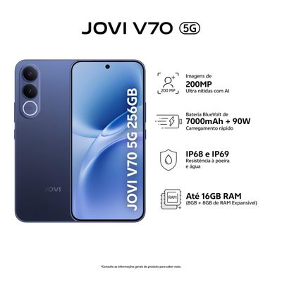 Smartphone JOVI V70 5G Tela 6.83" 256GB Câmera 200MP Bateria 7000mAh Azul Safira