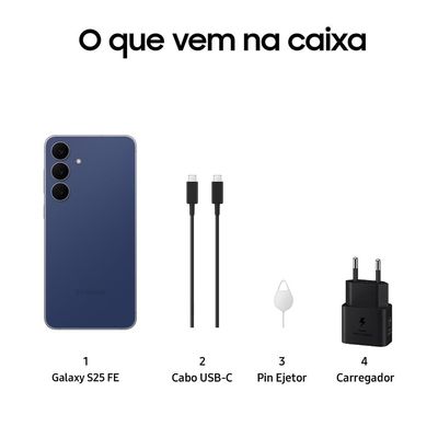 Smartphone Samsung Galaxy S25 FE 5G Tela 6,7” AMOLED 256GB 8GB RAM Câmera 50MP Azul-Marinho