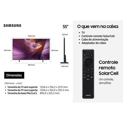 Smart TV 55 4K Samsung OLED QN55S85FAGXZD Vision AI 120Hz Dolby Atmos Processador NQ4 AI Gen2 Preto Grafite