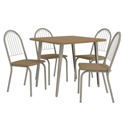 Mesa de Jantar Kappesberg Lima com 4 Cadeiras Estofadas  Nickel, Nogueira e Bege