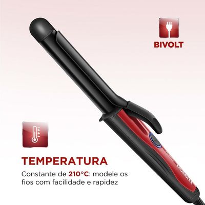 Modelador de Cachos Mondial Infinity EM-12 com Cabo Giratório 180°C Bivolt - Preto/Vermelho
