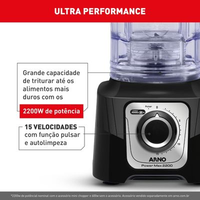 Liquidificador Arno Power Max LN66 2200W 3,1L 15 Velocidades Preto Preto / 110