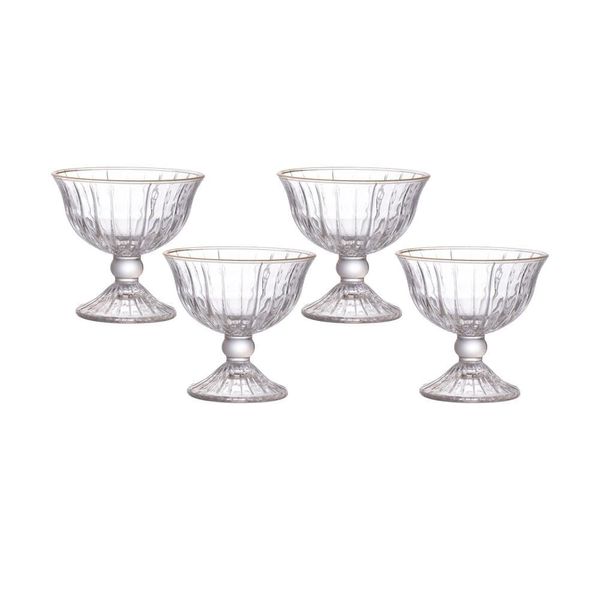 Conjunto de Taças para Sobremesa Hauskraft Melina 200 ml com Borda Dourada - 4 Peças