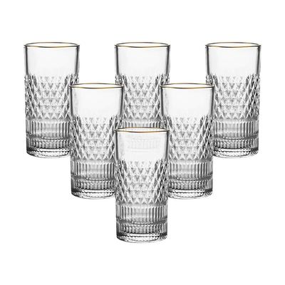 Jogo de Copos Altos L`Hermitage Esplanada 350ml com Borda Dourada em Cristal Ecológico - 6 Peças