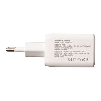 Carregador de Tomada Universal Geonav Turbo Duo CH35PDWT 35W para Celulares e Dispositivos Eletrônicos
