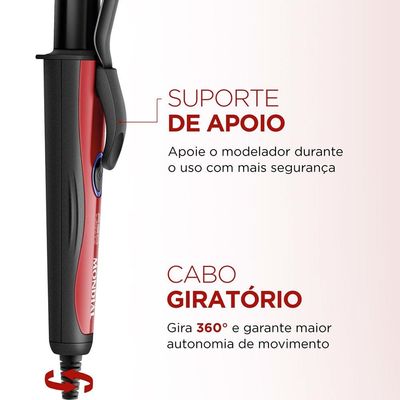 Modelador de Cachos Mondial Infinity EM-12 com Cabo Giratório 180°C Bivolt - Preto/Vermelho