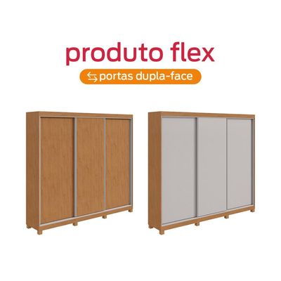 Guarda Roupa Casal 100% MDF 3 Portas Elos com pés Amêndoa/Off White