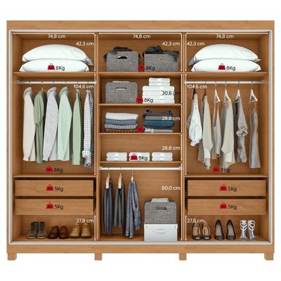 Guarda Roupa Casal 100% MDF 3 Portas Elos com pés Amêndoa/Off White