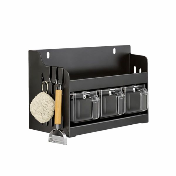 Porta Temperos Parede Metal Preto 20cm Suporte Para Facas E Condimentos