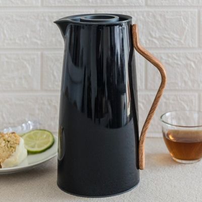 Garrafa Térmica 1 Litro Café Chá Alça Madeira Preta Nórdica