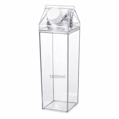Garrafa 1 Litro Formato Caixa Leite Acrílico Transparente Squeeze Multiuso