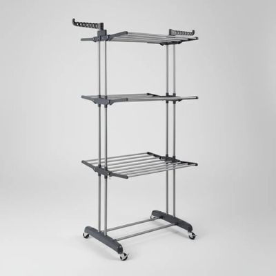Varal de Chão Vertical 3 Andares Dobrável Inox 48kg com Rodinhas