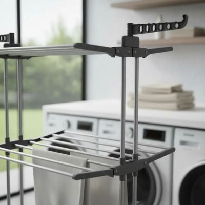 Varal de Chão Vertical 3 Andares Dobrável Inox 48kg com Rodinhas