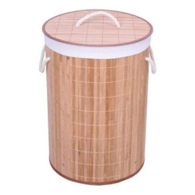 Cesto de Roupa Suja Bambu Redondo- Organização com Design Natural