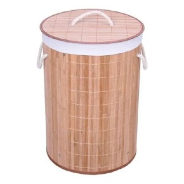 Cesto de Roupa Suja Bambu Redondo- Organização com Design Natural