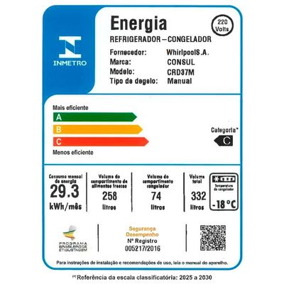 Geladeira CRD37MB 332 Litros Cycle Defrost Consul Branco / 110V