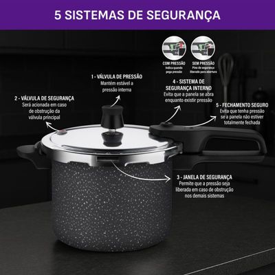 Panela de Pressão Fechamento Externo 4,5 Litros Segura Stone Pro Rochedo Grafite