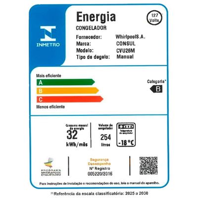Freezer Vertical CVU26MB com 1 Porta Reversível 254 Litros Consul Branco / 110V
