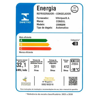 Geladeira CRM50MK 412 Litros Frost Free Duplex Consul Inox / 220V