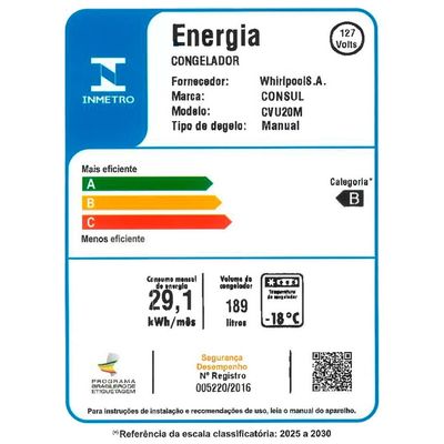 Freezer Vertical CVU20MB com 1 Porta Reversível 189 Litros Consul Branco / 110V