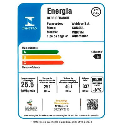 Geladeira CRB39MB 337 Litros 1 Porta Frost Free Consul Branco / 220V