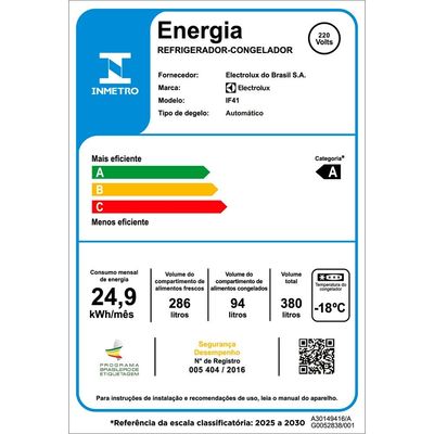 Geladeira IF41 380 Litros F Free AutoSense Inverter Duplex Electrolux Branco / 110V