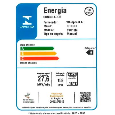 Freezer Vertical CVU18MB 1 Porta Reversível 159 Litros Consul Branco / 220V