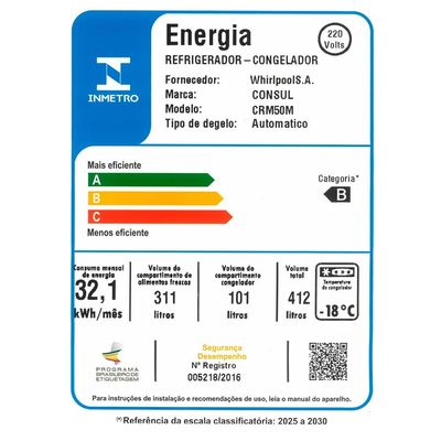 Geladeira CRM50MK 412 Litros Frost Free Duplex Consul Inox / 220V