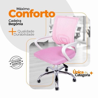 Cadeira De Escritório Begonia Tela Mesh Ergonômica Rosa Unitário