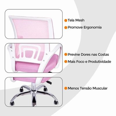 Cadeira De Escritório Oficial Begonia Mesh Giratória Rosa