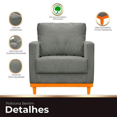 Poltrona Berlim Tecido Impermeável Cinza Ateliê do Conforto