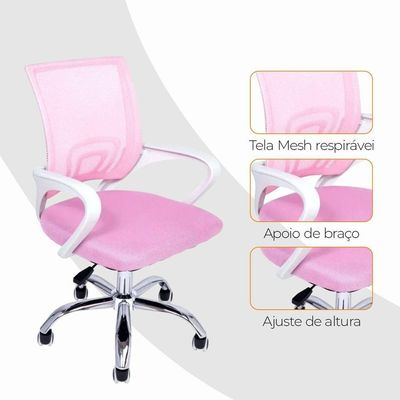 Cadeira De Escritório Oficial Begonia Mesh Giratória Rosa