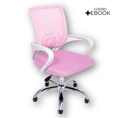 Cadeira De Escritório Oficial Begônia Tela Mesh Rosa