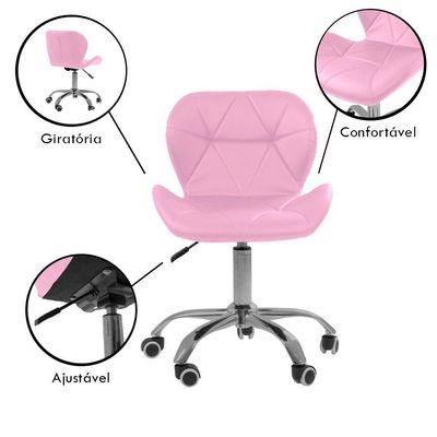 Cadeira Office Eiffel Slim Com Base Giratória E Ajustável Rosa