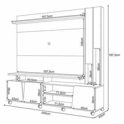 Estante Home Theater Virtus Cinamomo Off White Com Kit Mesa De Centro Sky Cinamomo - Hb Móveis
