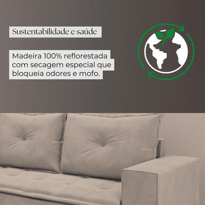 Sofá Fixo 5 Lugares Dunas 2,20m Veludo Bege