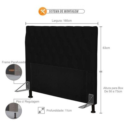 Cabeceira Cama Box Casal Queen 160cm Cristal Corino Preto
